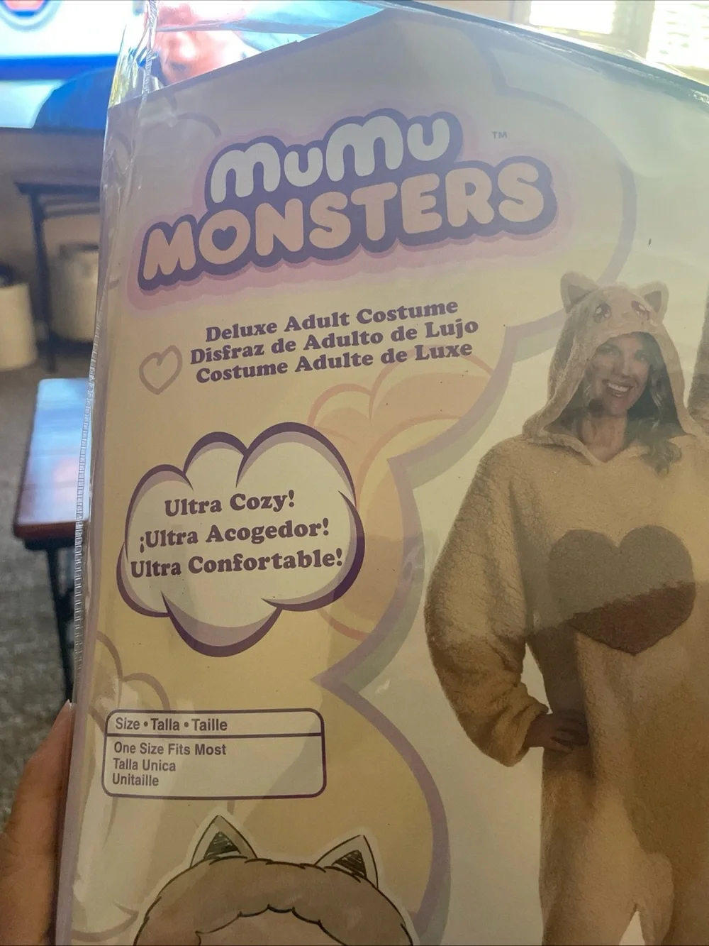 MUMU Monsters Adult Beige Heart Plush Costume with Hood